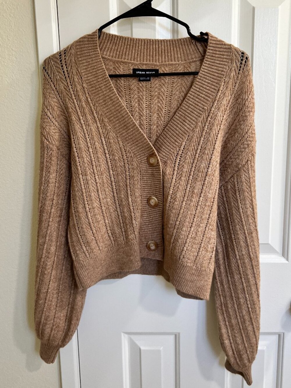 Urban Revivo Women Knitted Sweater Cardigan, Brown, Size M